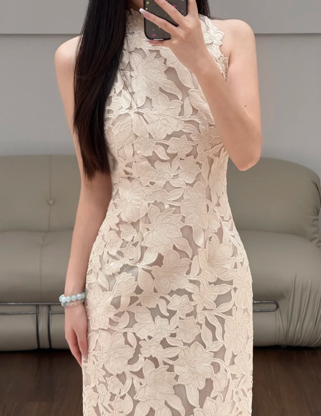 Halter Neck Lace Prom Party Dress Evening Dress Classy Birthday Outfit  fg8635