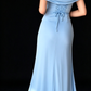 Elegant Draped Cowl Neck Light Blue Long Evening Gown With Lace-Up Back fg9009