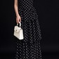 Vintage Black White Polka Dot High Neck Puff Sleeve Tiered Long Evening Dress fg9010