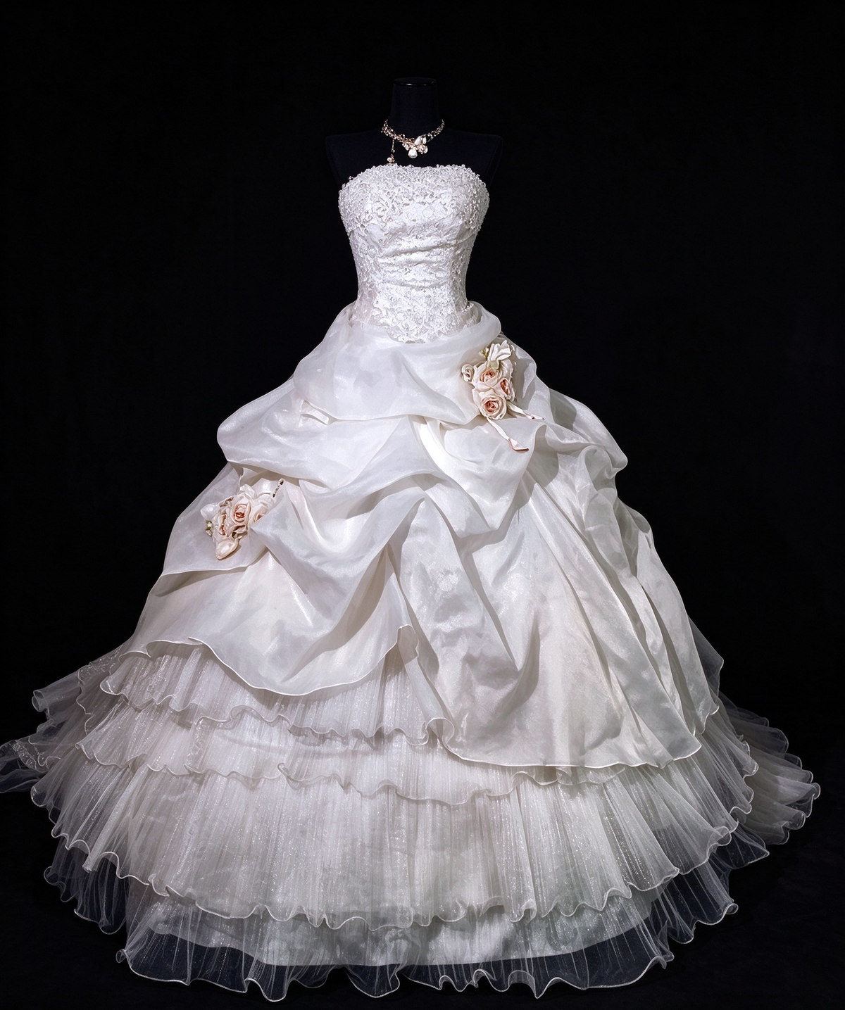 Strapless  Wedding Ball Gown with Ruffled Organza Skirt & 3D Florals fg8955