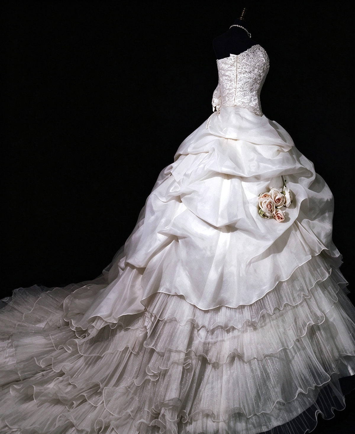 Strapless  Wedding Ball Gown with Ruffled Organza Skirt & 3D Florals fg8955