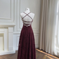 Wine Red Lace Cross Back Party Dress Prom Dress, Wine Red A-line Evening Dress  fg8740
