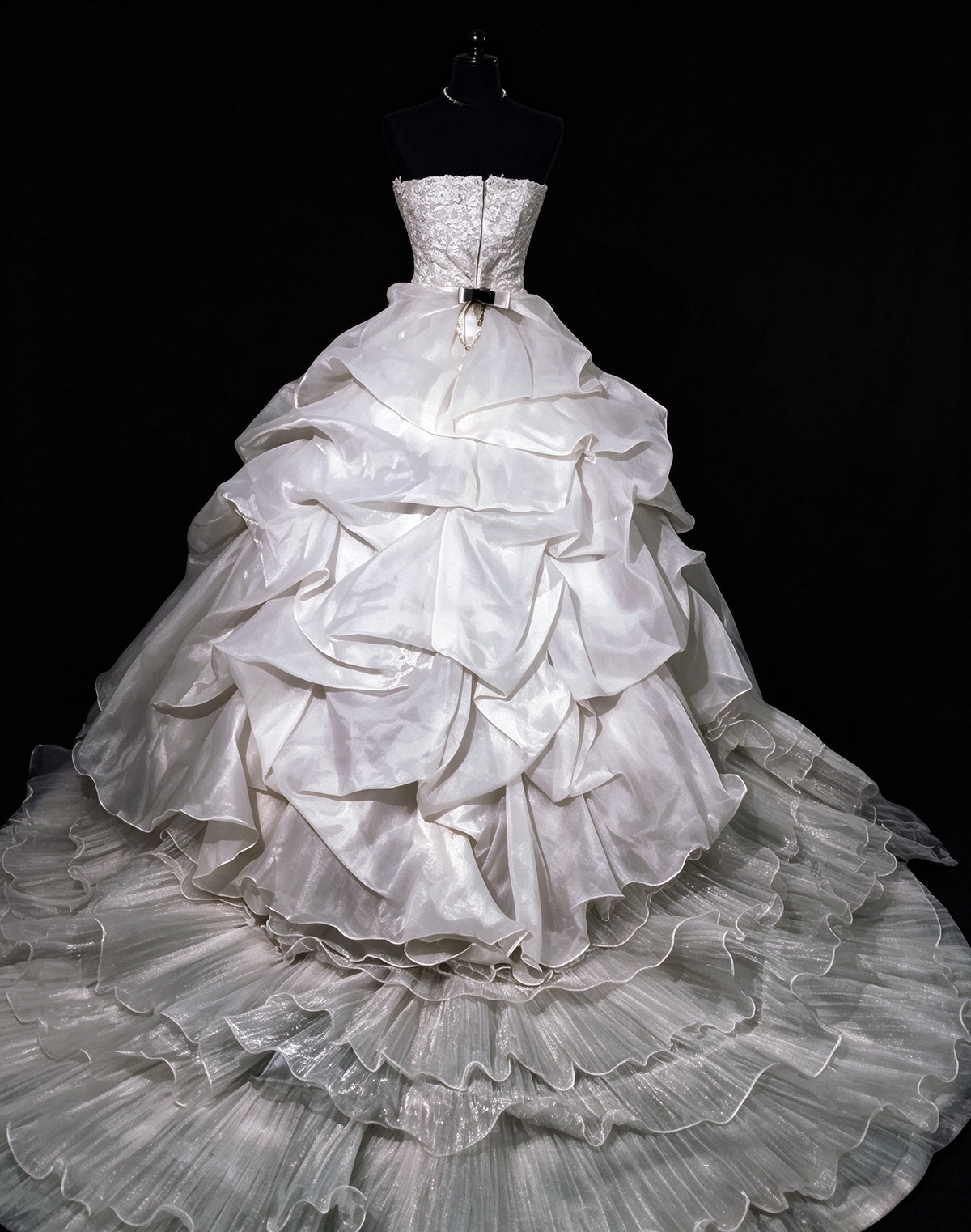 Strapless  Wedding Ball Gown with Ruffled Organza Skirt & 3D Florals fg8955