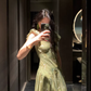 A Line V Neck Prom Party Dress Chiffon Green Flora Evening Dress fg8689