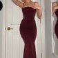 Burgundy Prom Dresses Sheath Straps Evening Dresses       fg4867