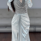 V Neck Satin Prom Party Dress Mermaid Sparkling Evening Dress Graduation Dress fg8701