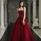Burgundy Prom Dresses A line Straps Tulle Evening Dresses      fg6734