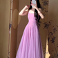 A Line Purple Tulle Long Prom Dress Sexy Evening Dresses   fg7659