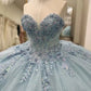 Sparkly Light Blue Quinceanera Dress Cape Flower Lace Vestidos de 15 Anos Birthday Party Princess Ball Gown   fg7914