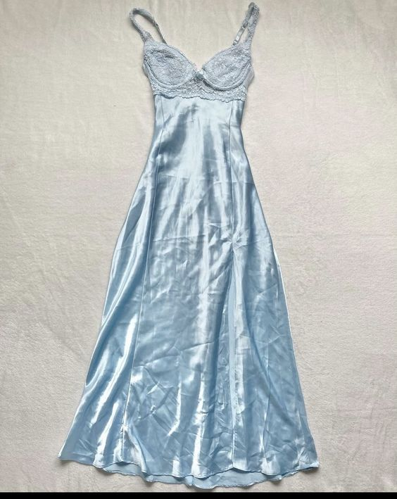 A line Spaghetti Straps Light Sky Blue Lace Long Prom Dresses Evening Dress fg8521