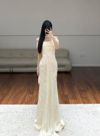 Off The Shoulder Cream Prom Party Dress Evening Dress Birthday Dress  fg8628