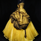 Strapless Gold Crinkled Lamé Ball Gown with Draped Overlay & Bright Yellow Tulle Skirt fg8956