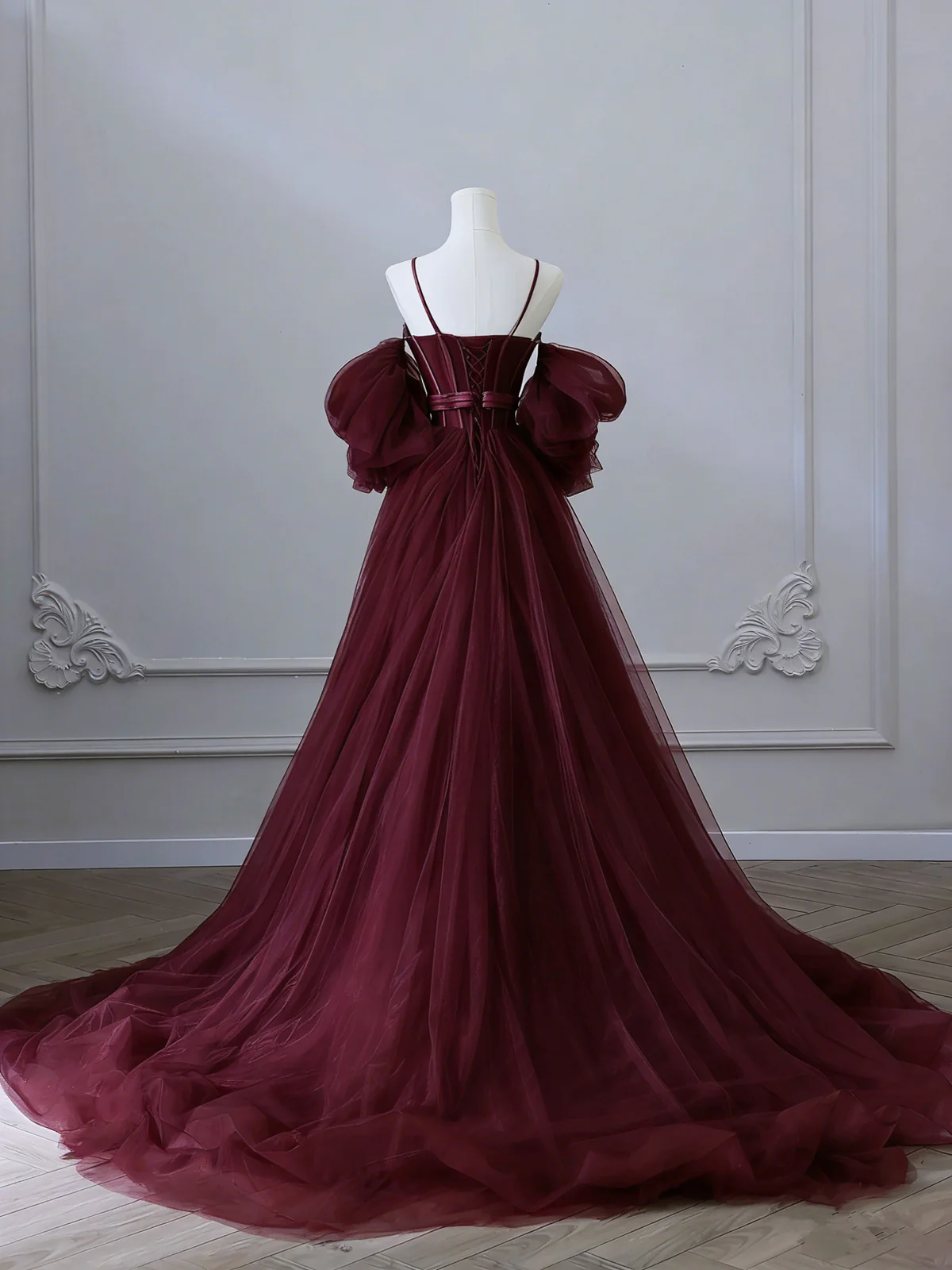 Wine Red Satin and Tulle Vintage Style Prom Dress, Sweetheart Long Party Dress  fg8736