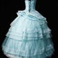 Sweetheart Mint Tiered Tulle Ball Gown with Lace Bodice & Rhinestone Bow fg8957