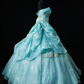Sweetheart Mint Shimmer Organza Ball Gown with Pleated Bodice & Lace Appliqué fg8960
