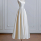 Ivory Satin Tea Length Simple Style Wedding Party Dress, Ivory Satin Prom Dress Formal Dress  fg8731