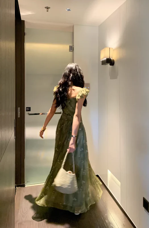 A Line V Neck Prom Party Dress Chiffon Green Flora Evening Dress fg8689