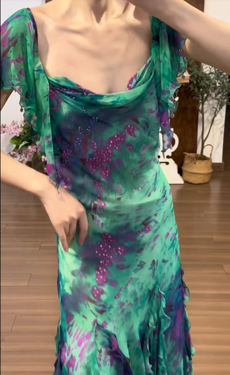 Green Chiffon Vintage Prom Party Dress Evening Dress Birthday Outfit fg8716