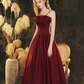 Wine Red Satin Beaded Straps Prom Dress Evening Dress, Wine Red A-line Formal Dress  fg8739