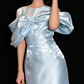 Light Blue Satin Midi Evening Dress With Big Bow Off Shoulder fg9012