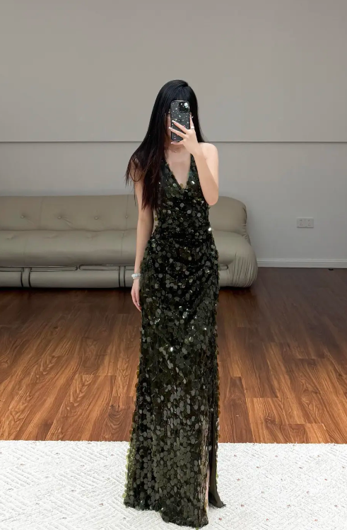 Robe de soirée longue sirène colorée à paillettes, tenue de remise de diplôme fg8362