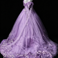 One-shoulder Lavender Tulle Ball Gown with 3D Butterfly Appliqués & Court Train fg8961