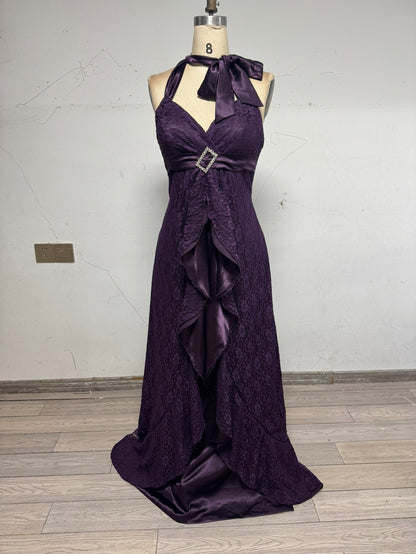 Lace Purple Halter Neck Prom Party Dress Birthday Outfits  fg8749