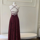Wine Red Lace Cross Back Party Dress Prom Dress, Wine Red A-line Evening Dress  fg8740