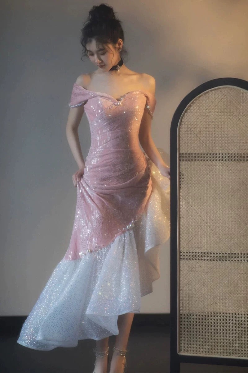 Mermaid Off the Shoulder Prom Gown with Sequins, Sparkly Formal Dresses      fg5081