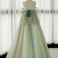 Light Green Strapless A-line Tulle Prom Dress,Unique Evening Dresses  fg8574