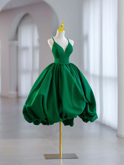 Green Ball Gown Satin Short Prom Dress, Green Satin Evening Dress Green Homecoming Dresses      fg3413