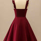 Burgundy A-line Ruffle Straps Satin Mini Homecoming Dress       fg3452