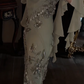 Luxury Strapless 3D Floral Beaded Mesh Draped Satin Midi Evening Party Gown fg8752