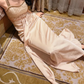 Champagne Beaded Strap Satin Long Evening Dress, Square Neck Ruched Formal Party Gown fg8763