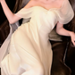 White V-Neck Flowy Sleeve Satin Long Evening Gown, Slim Formal Wedding Party Dress fg8764
