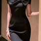 Off Shoulder Big Bow Satin Midi Dress, Slim Formal Cocktail Evening Gown fg8766