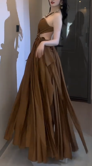 Halter Cutout Chiffon A-Line Evening Dress With Beaded Neckline fg8769