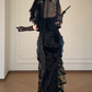 Gothic Off Shoulder Corset Mermaid Evening Gown With Gold Print & Chain Decor fg8770