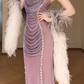Strapless Draped Rhinestone Mesh Mermaid Evening Gown With Detachable Gradient Feather Sleeves fg8774