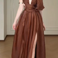 Brown One Shoulder  Deep V  Lace Evening Gown  fg8776