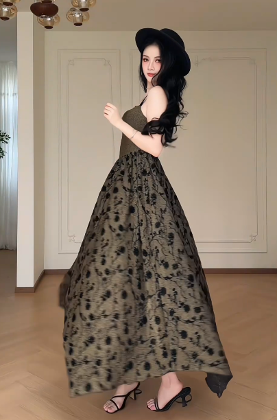 Vintage Floral Spaghetti Straps Evening Dress, Square Neck Flocked Rose Print A-Line Maxi Formal Gown  fg8777