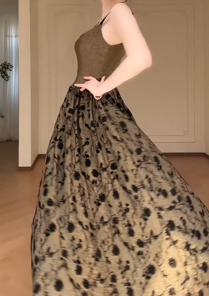 Vintage Floral Spaghetti Straps Evening Dress, Square Neck Flocked Rose Print A-Line Maxi Formal Gown  fg8777