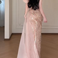 Off Shoulder Rose Gold Sequin Mermaid Evening Gown, High Slit Chiffon Train Formal Dress fg8783