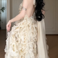 Halter Champagne 3D Ruffled Ball Gown, Open Back Bow Formal Evening Dress  fg8784