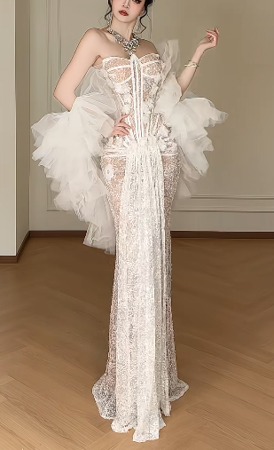 Product Name: Strapless Ruffle Tulle Sequin Mermaid Evening Gown  fg8788