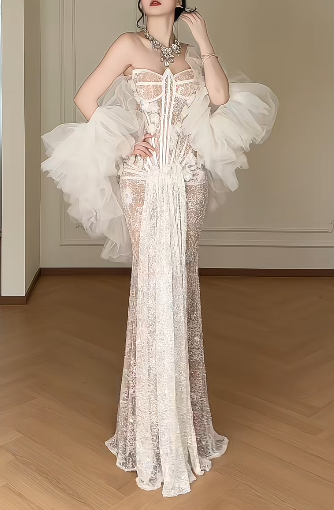 Product Name: Strapless Ruffle Tulle Sequin Mermaid Evening Gown  fg8788