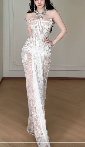 Product Name: Strapless Ruffle Tulle Sequin Mermaid Evening Gown  fg8788