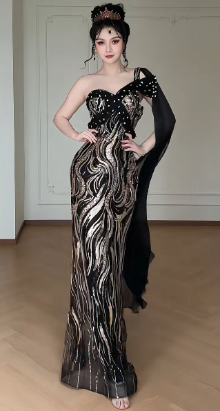 One Shoulder Sequin Mermaid Evening Gown  fg8789