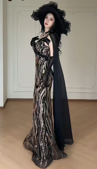 One Shoulder Sequin Mermaid Evening Gown  fg8789