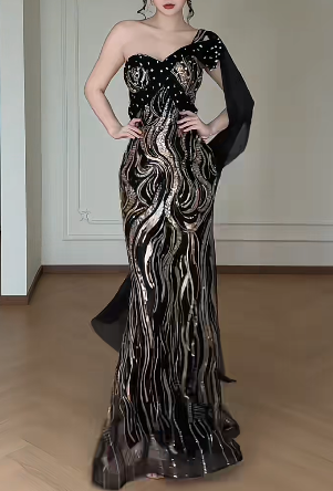 One Shoulder Sequin Mermaid Evening Gown  fg8789